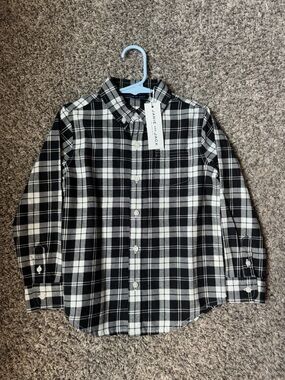 Janie and Jack Black and White Plaid Button-Down flannel Shirt